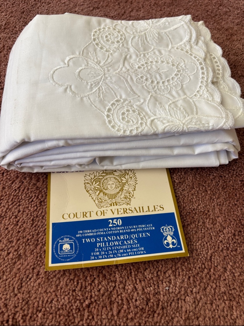250-Thread White Embroidered Pillowcases - Set of 2